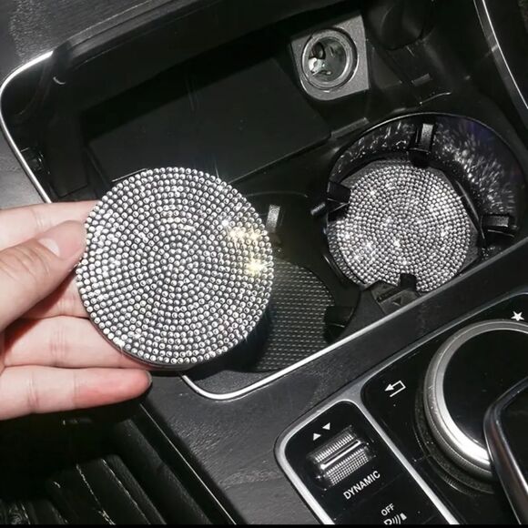 🆕🚘Car Coasters & Tire Cap Bling Set - Black Rhinestones - Picture 3 of 8